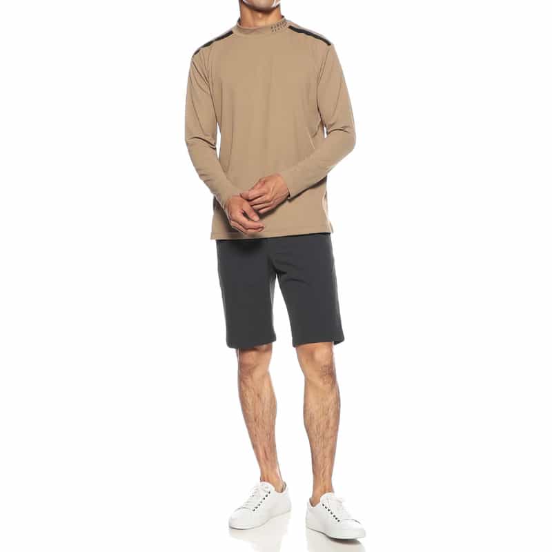 BARNEYS NEW YORK メッシュ切替モックネックストレッチカットソー BEIGE