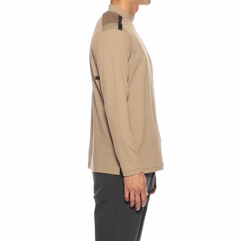 BARNEYS NEW YORK メッシュ切替モックネックストレッチカットソー BEIGE