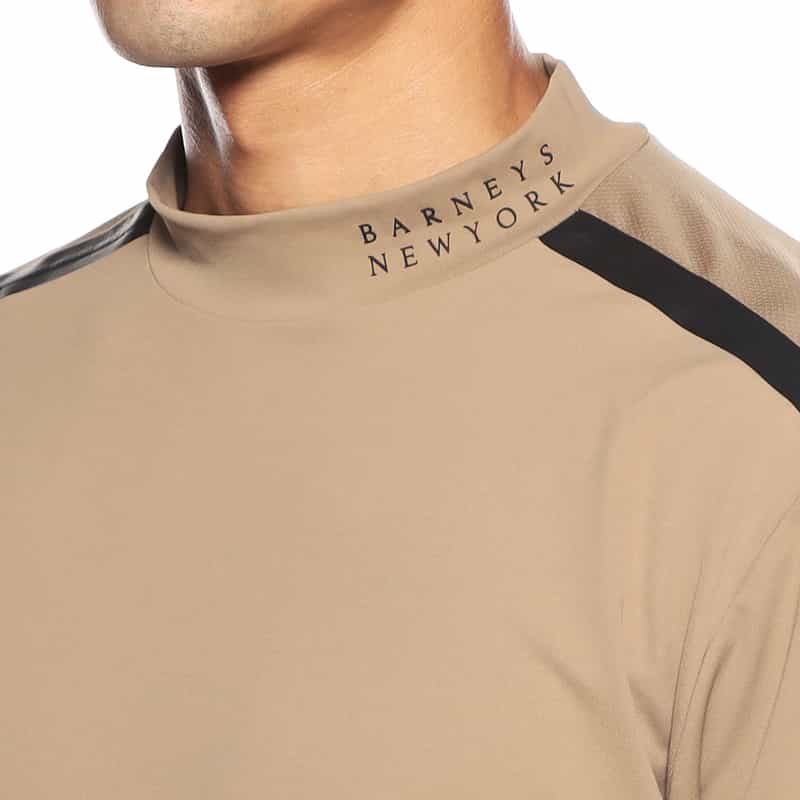 BARNEYS NEW YORK メッシュ切替モックネックストレッチカットソー BEIGE