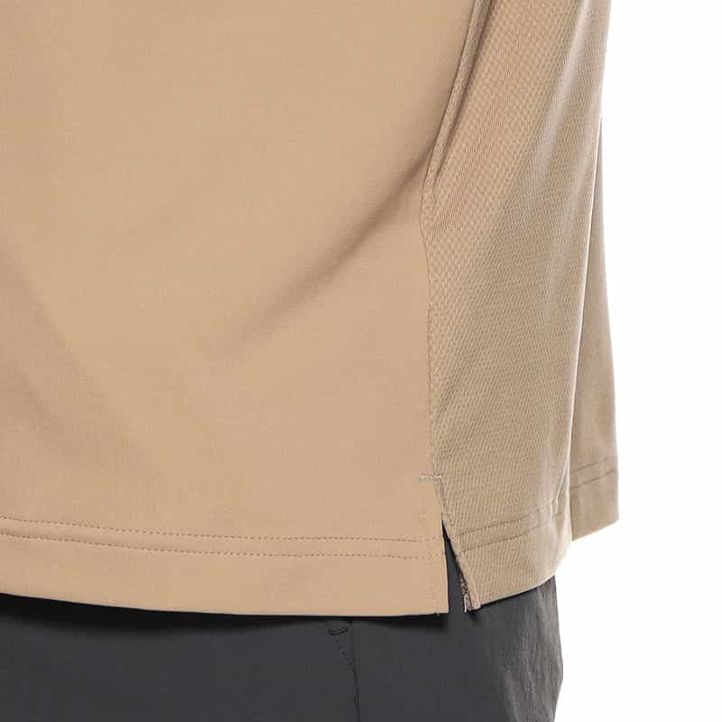 BARNEYS NEW YORK メッシュ切替モックネックストレッチカットソー BEIGE