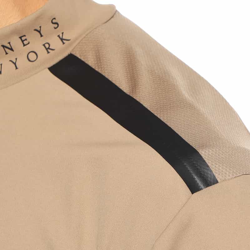 BARNEYS NEW YORK メッシュ切替モックネックストレッチカットソー BEIGE