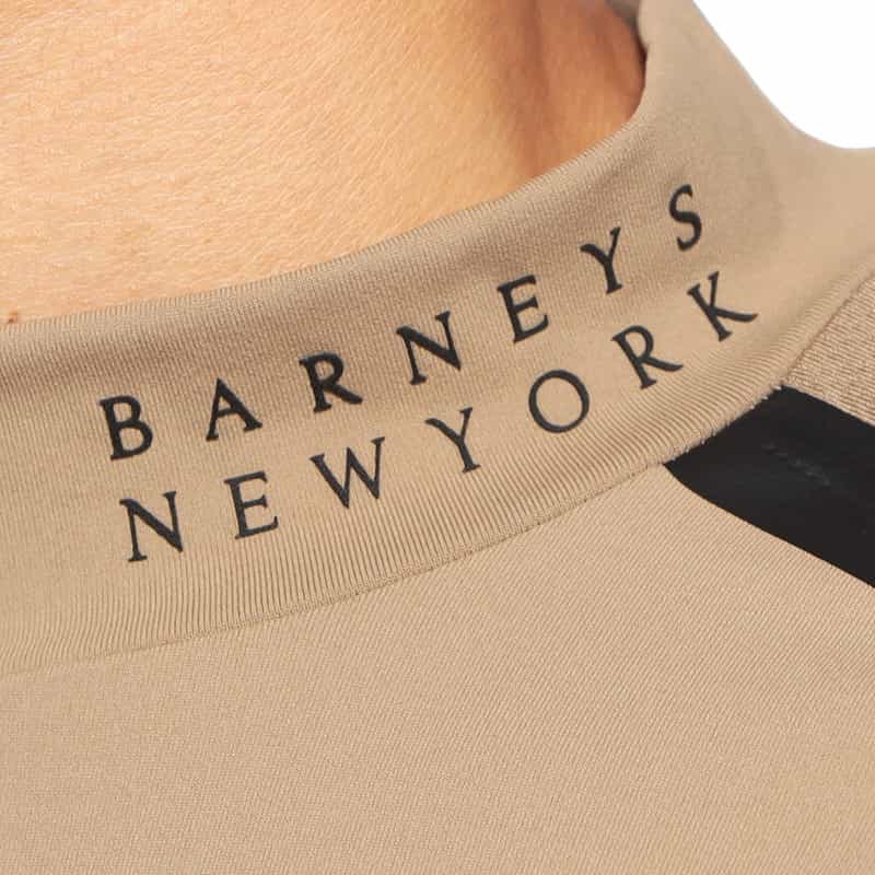 BARNEYS NEW YORK メッシュ切替モックネックストレッチカットソー BEIGE
