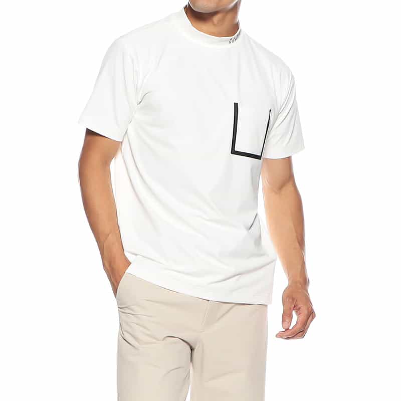 BARNEYS NEW YORK モックネックストレッチカットソー WHITE