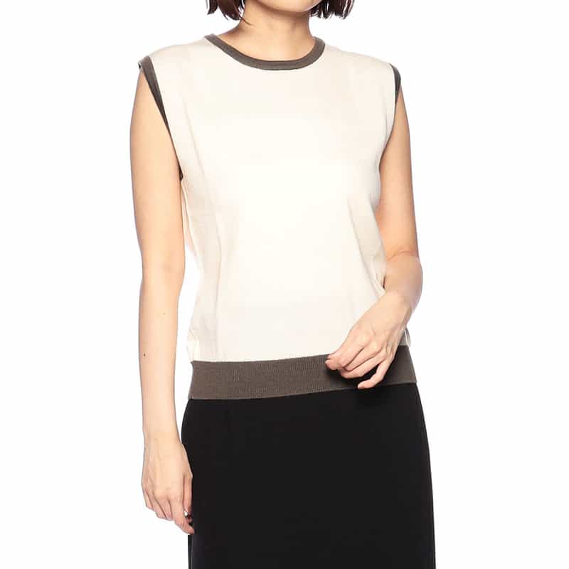 BARNEYS NEW YORK ウォッシャブルウールノースリーブニット IVORY