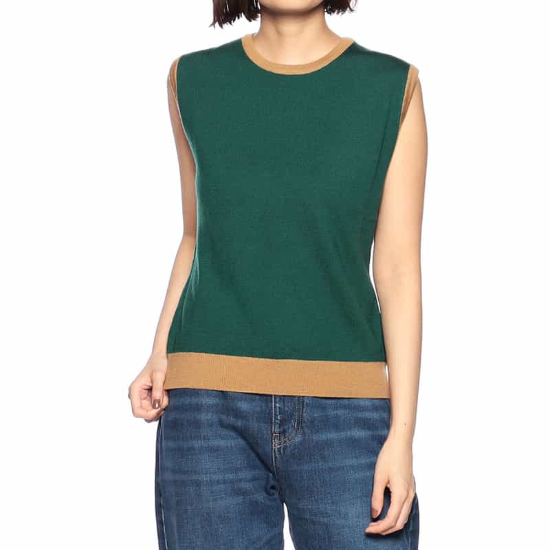 BARNEYS NEW YORK ウォッシャブルウールノースリーブニット GREEN