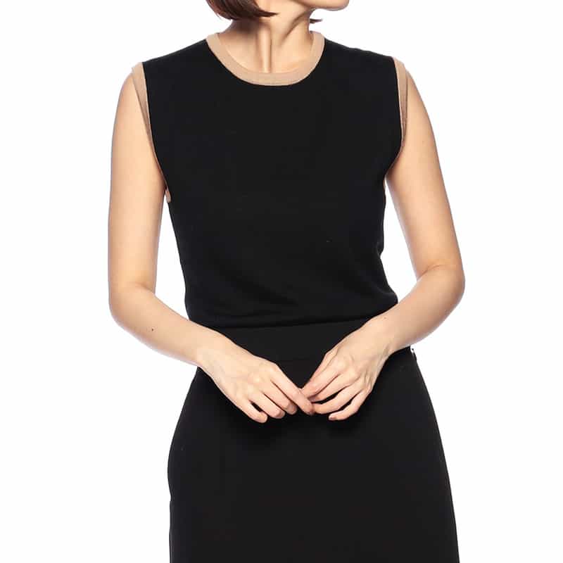 BARNEYS NEW YORK ウォッシャブルウールノースリーブニット BLACK