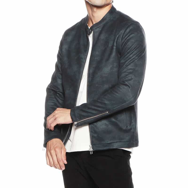 BARNEYS NEW YORK カモフラージュ柄シングルライダースジャケット NAVY