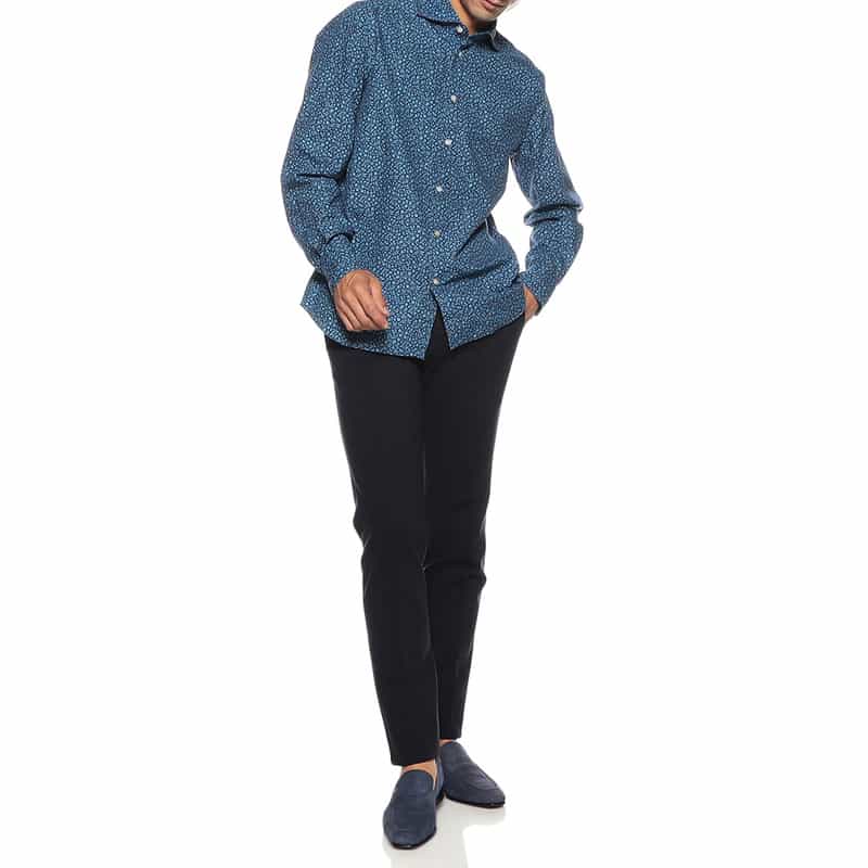 FINAMORE フラワープリントシャツ NAVY