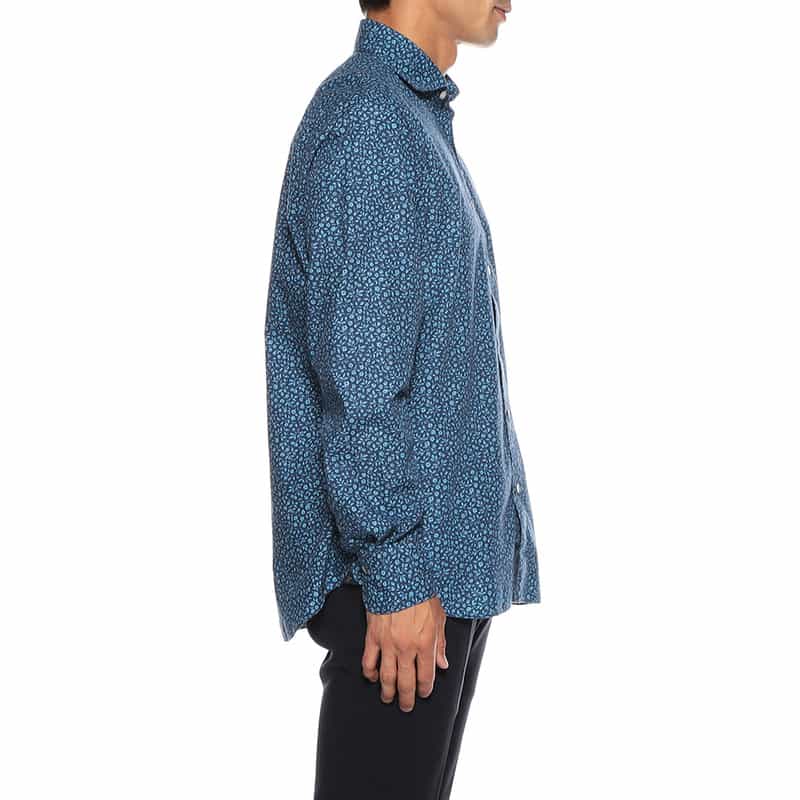 FINAMORE フラワープリントシャツ NAVY