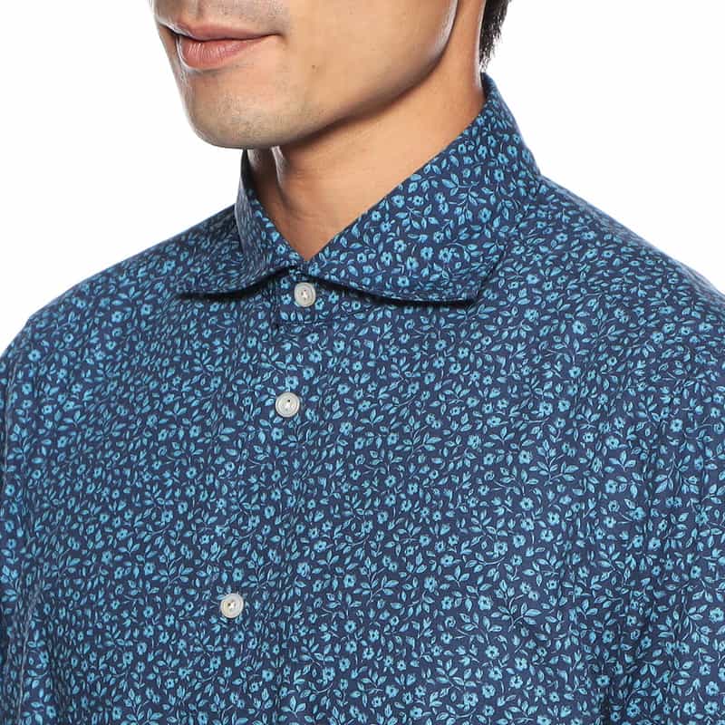 FINAMORE フラワープリントシャツ NAVY