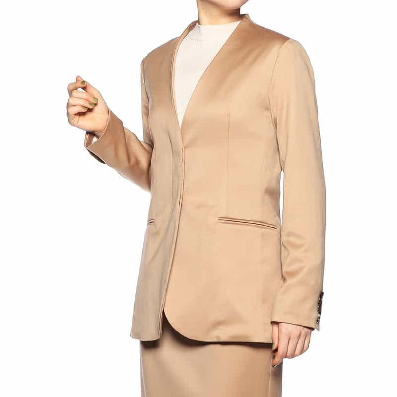 BARNEYS NEW YORK セットアップシャイニーノーカラージャケット BEIGE