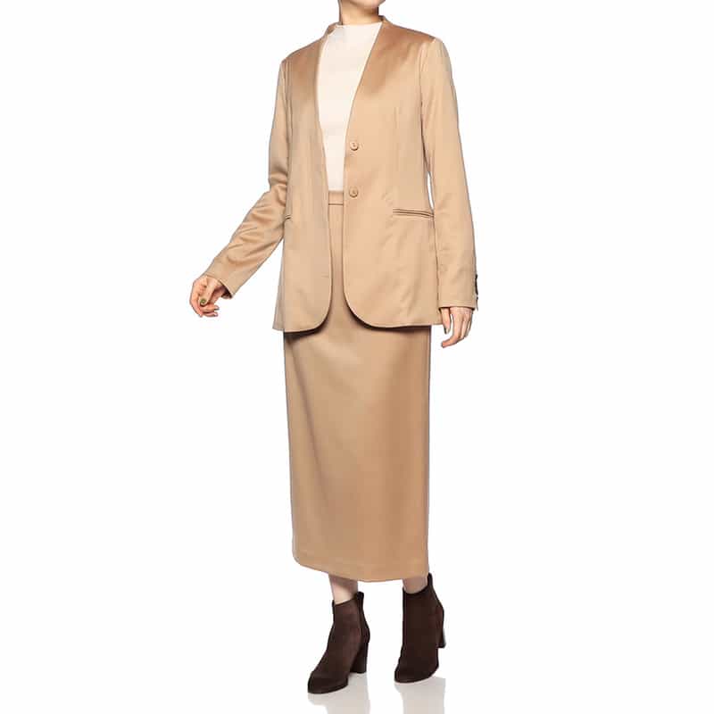 BARNEYS NEW YORK セットアップシャイニーノーカラージャケット BEIGE