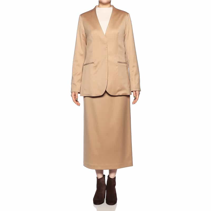 BARNEYS NEW YORK セットアップシャイニーノーカラージャケット BEIGE