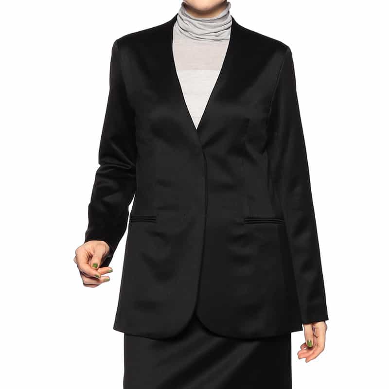 BARNEYS NEW YORK セットアップシャイニーノーカラージャケット BLACK