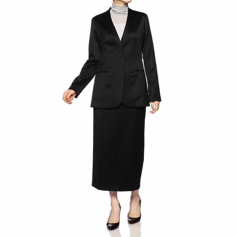 BARNEYS NEW YORK セットアップシャイニーノーカラージャケット BLACK