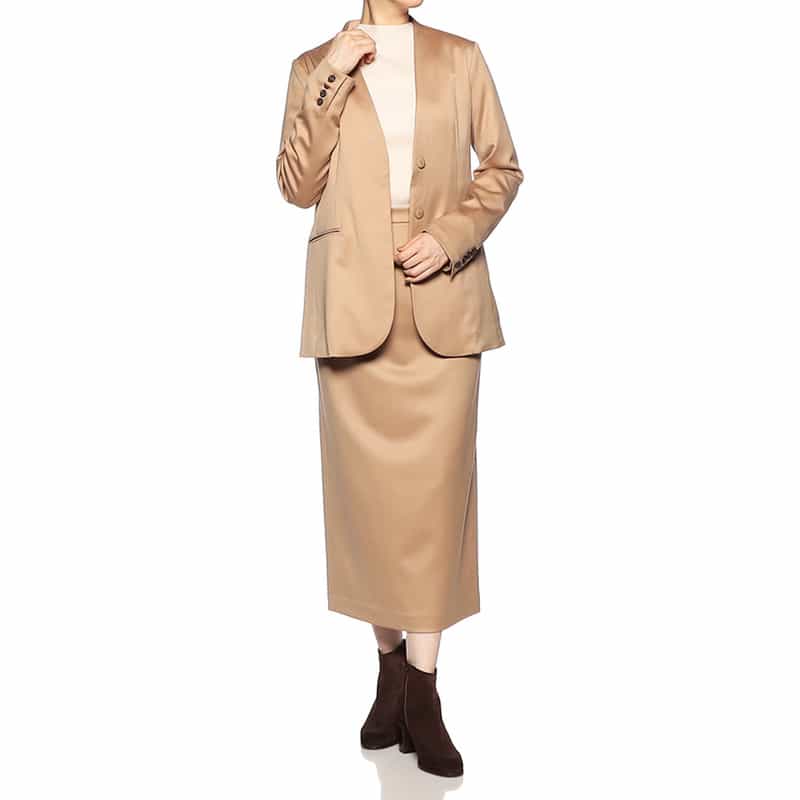 BARNEYS NEW YORK セットアップシャイニーストレッチIラインスカート BEIGE