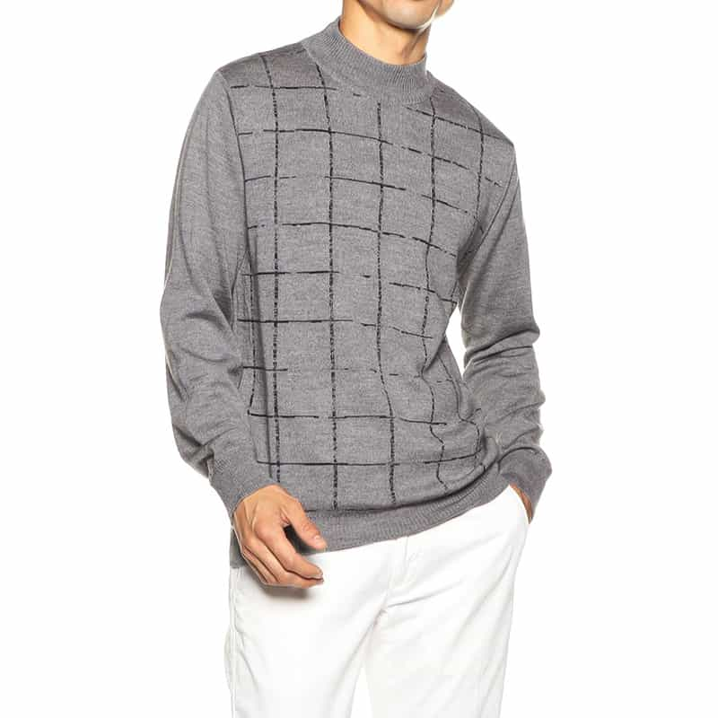 BARNEYS NEW YORK モックネックニットプルオーバー GRAY