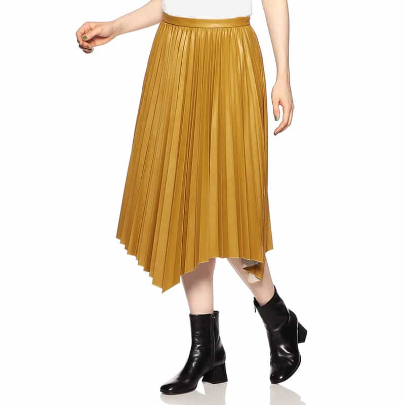 BARNEYS NEW YORK フェイクレザーアシンメトリープリーツスカート YELLOW