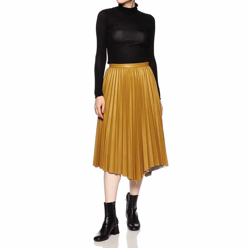 BARNEYS NEW YORK フェイクレザーアシンメトリープリーツスカート YELLOW