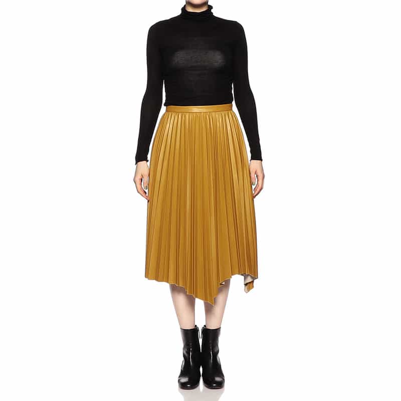 BARNEYS NEW YORK フェイクレザーアシンメトリープリーツスカート YELLOW