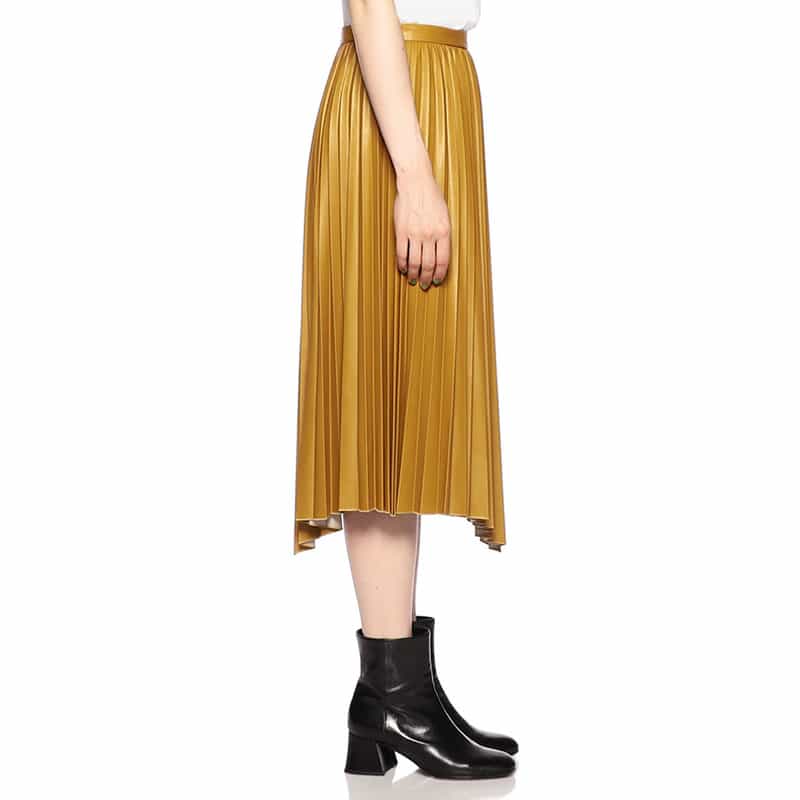 BARNEYS NEW YORK フェイクレザーアシンメトリープリーツスカート YELLOW