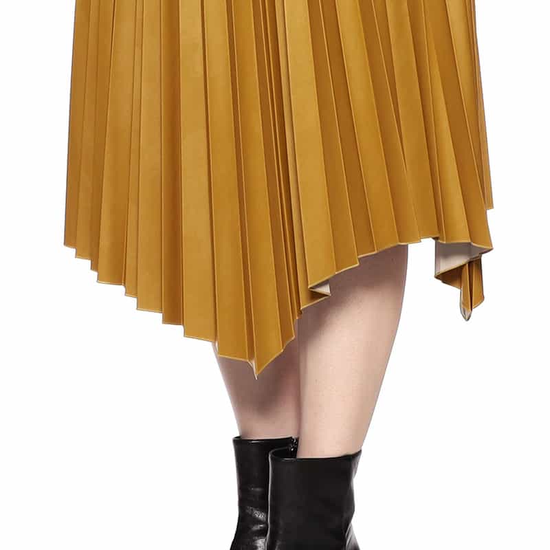 BARNEYS NEW YORK フェイクレザーアシンメトリープリーツスカート YELLOW