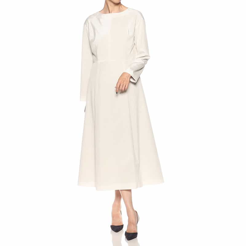 BARNEYS NEW YORK フロッキーストライプ柄ドレス WHITE