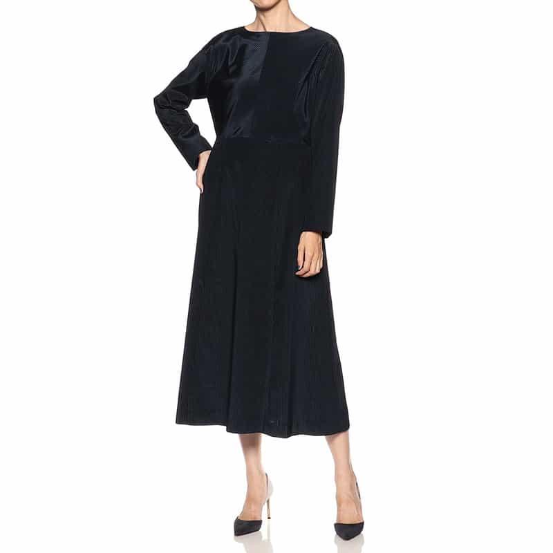 BARNEYS NEW YORK フロッキーストライプ柄ドレス BLACK