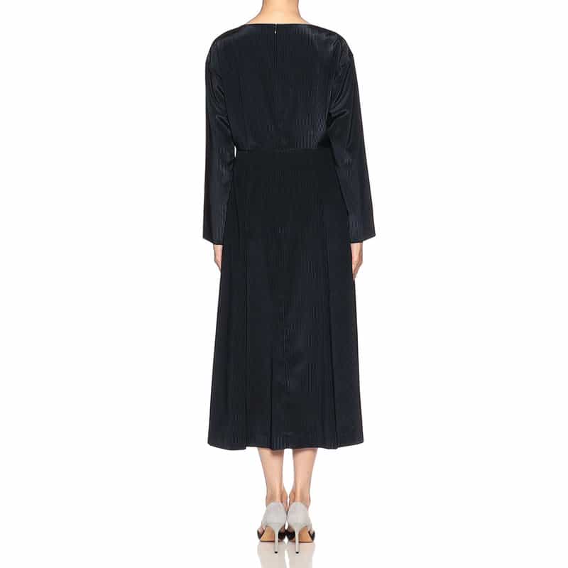 BARNEYS NEW YORK フロッキーストライプ柄ドレス BLACK