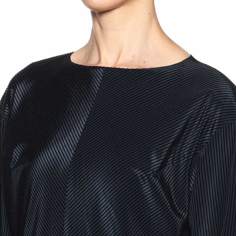 BARNEYS NEW YORK フロッキーストライプ柄ドレス BLACK