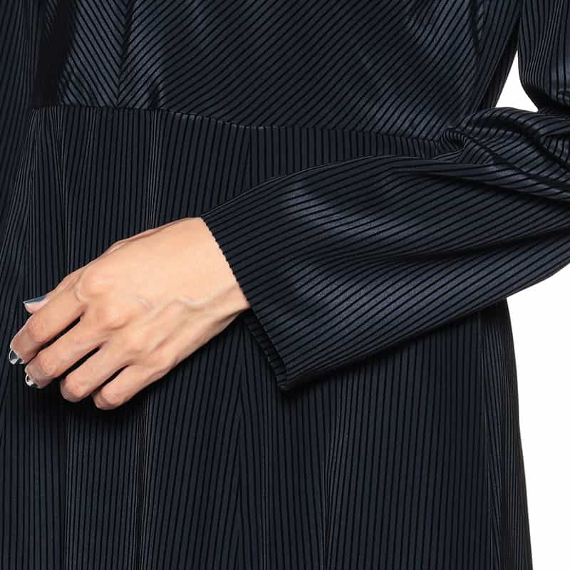 BARNEYS NEW YORK フロッキーストライプ柄ドレス BLACK