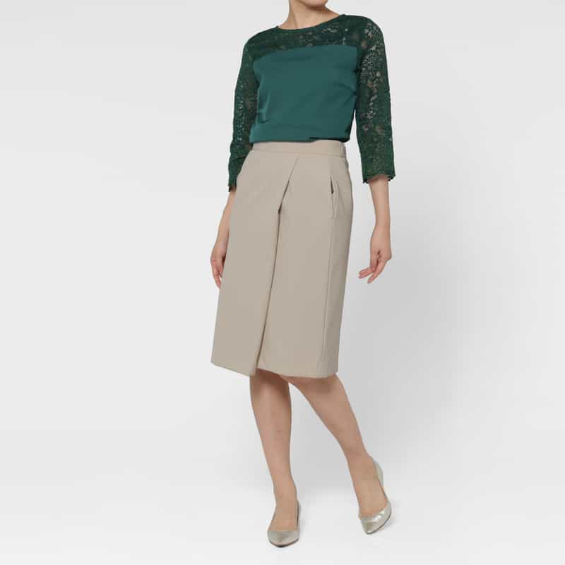 BARNEYS NEW YORK ダブルクロス素材 ラップデザインスカート BEIGE