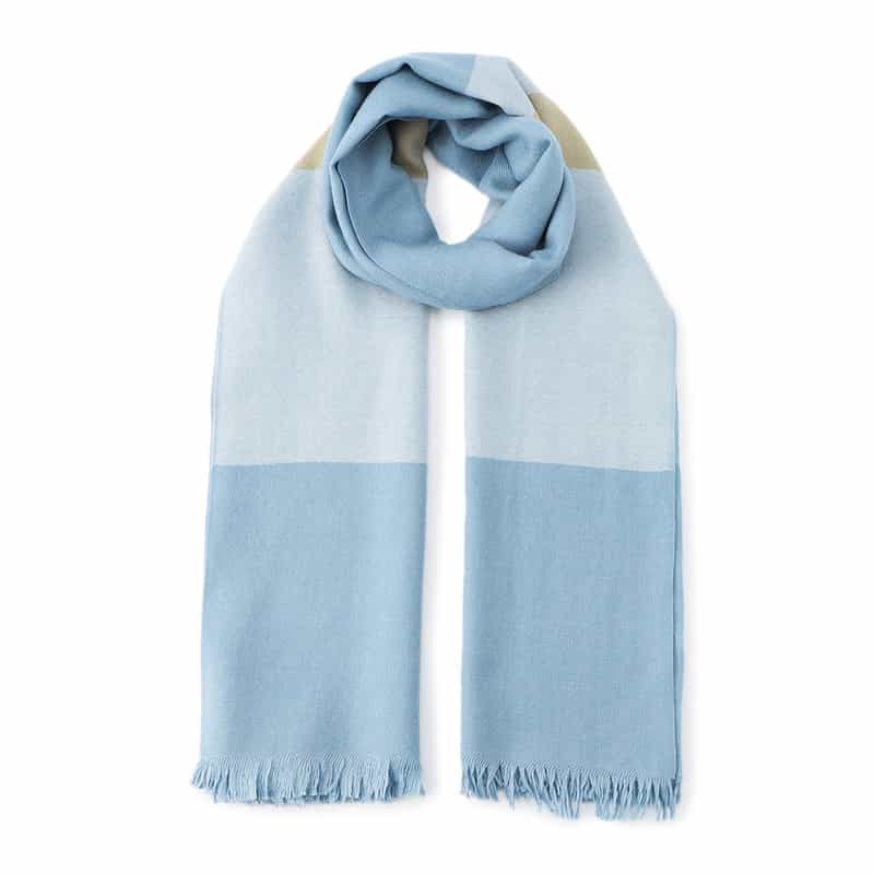 ARIANNA カシミヤ×シルク パネル柄スカーフ BLUE