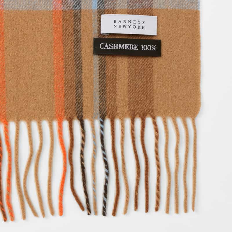 BARNEYS NEW YORK カシミヤ100％チェック柄スカーフ（30×164） CAMEL