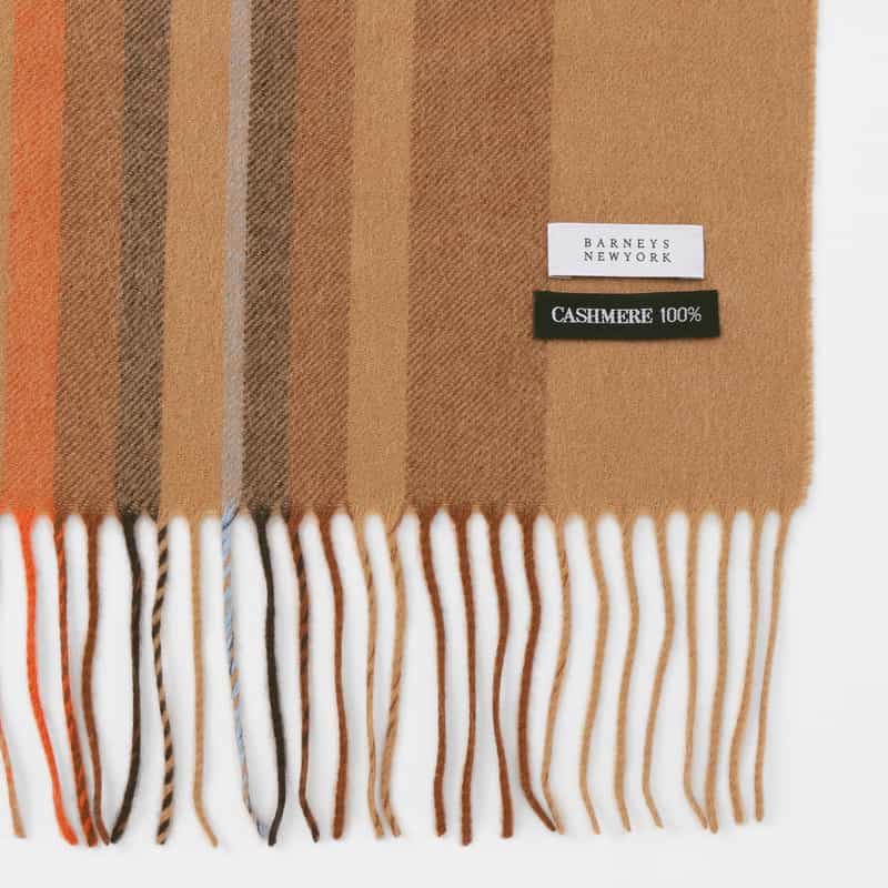 BARNEYS NEW YORK カシミヤ100％チェック柄スカーフ（60×180） CAMEL
