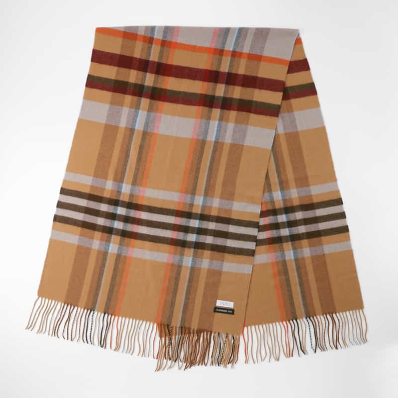 BARNEYS NEW YORK カシミヤ100％チェック柄スカーフ（60×180） CAMEL