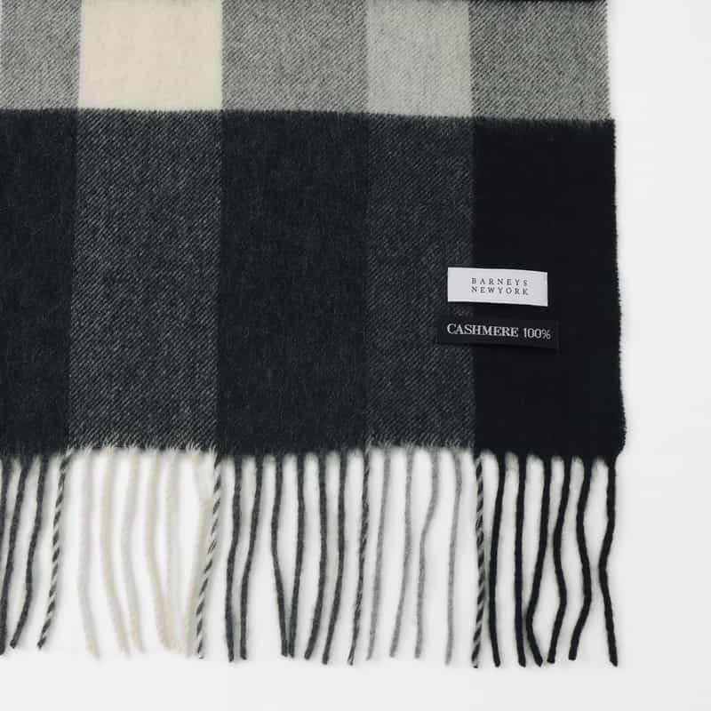 BARNEYS NEW YORK カシミヤ100％チェック柄スカーフ（60×180） BLACK