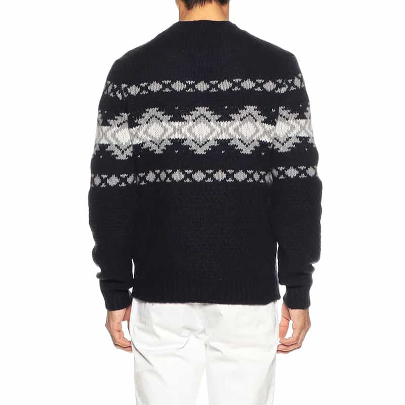 MAURO OTTAVIANI ネイティブ柄クルーネックニットプルオーバー NAVY