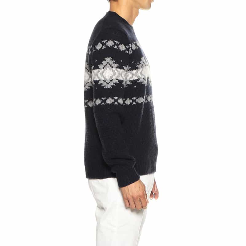 MAURO OTTAVIANI ネイティブ柄クルーネックニットプルオーバー NAVY