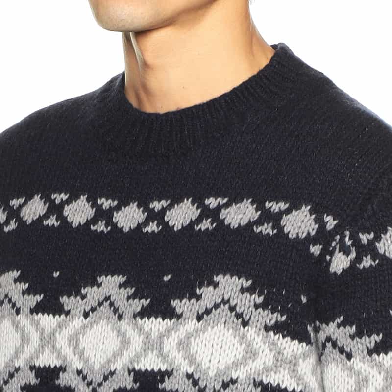 MAURO OTTAVIANI ネイティブ柄クルーネックニットプルオーバー NAVY