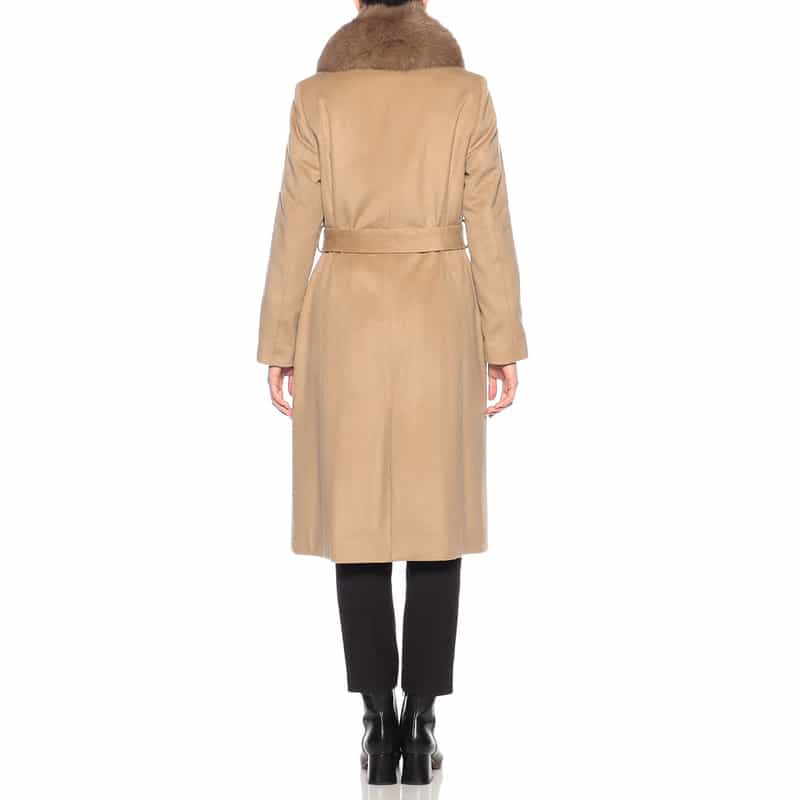 BARNEYS NEW YORK ファー襟付きカシミヤステンカラーコート CAMEL