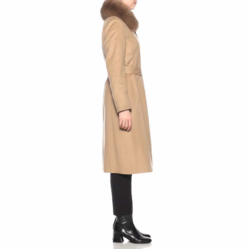 BARNEYS NEW YORK ファー襟付きカシミヤステンカラーコート CAMEL