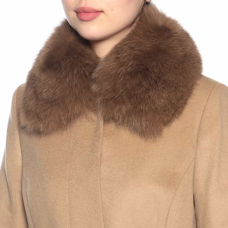 BARNEYS NEW YORK ファー襟付きカシミヤステンカラーコート CAMEL