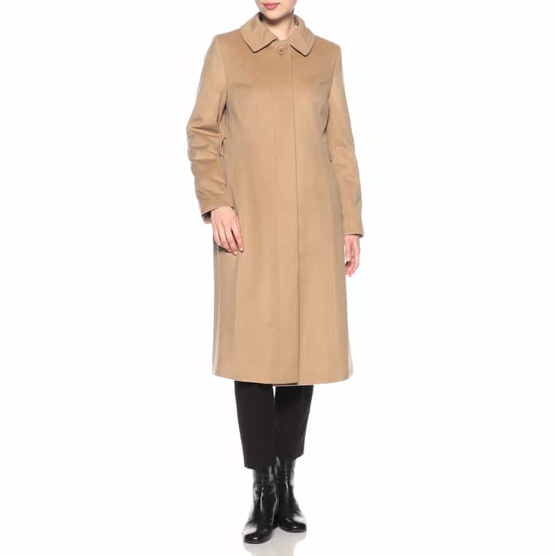 BARNEYS NEW YORK ファー襟付きカシミヤステンカラーコート CAMEL