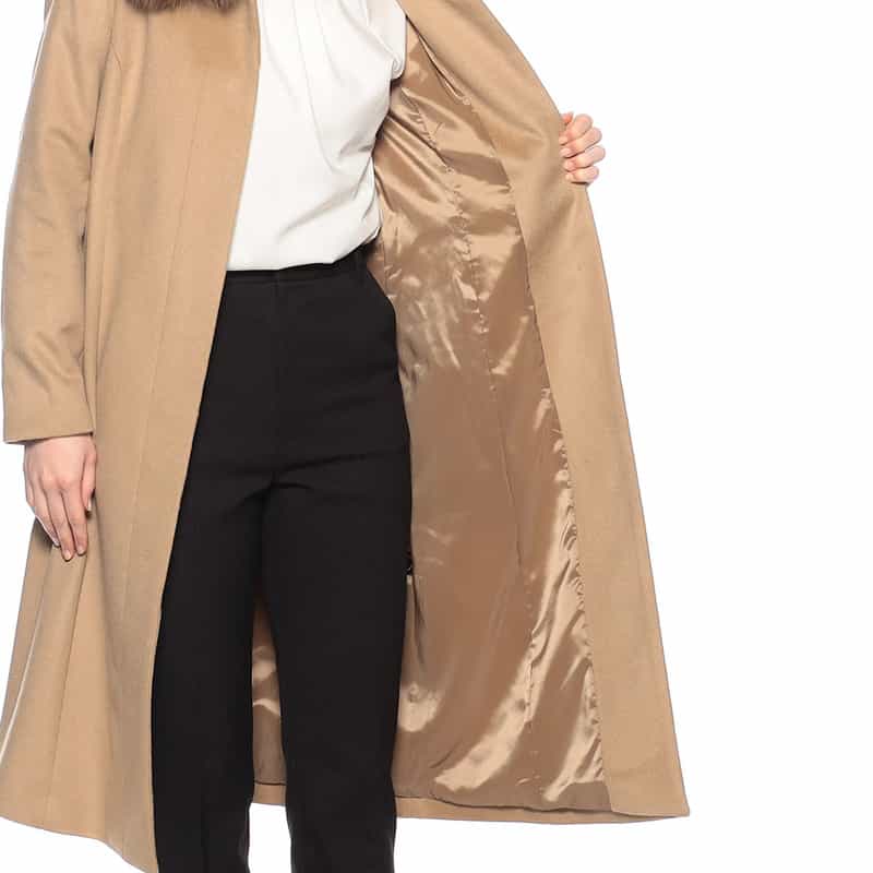 BARNEYS NEW YORK ファー襟付きカシミヤステンカラーコート CAMEL