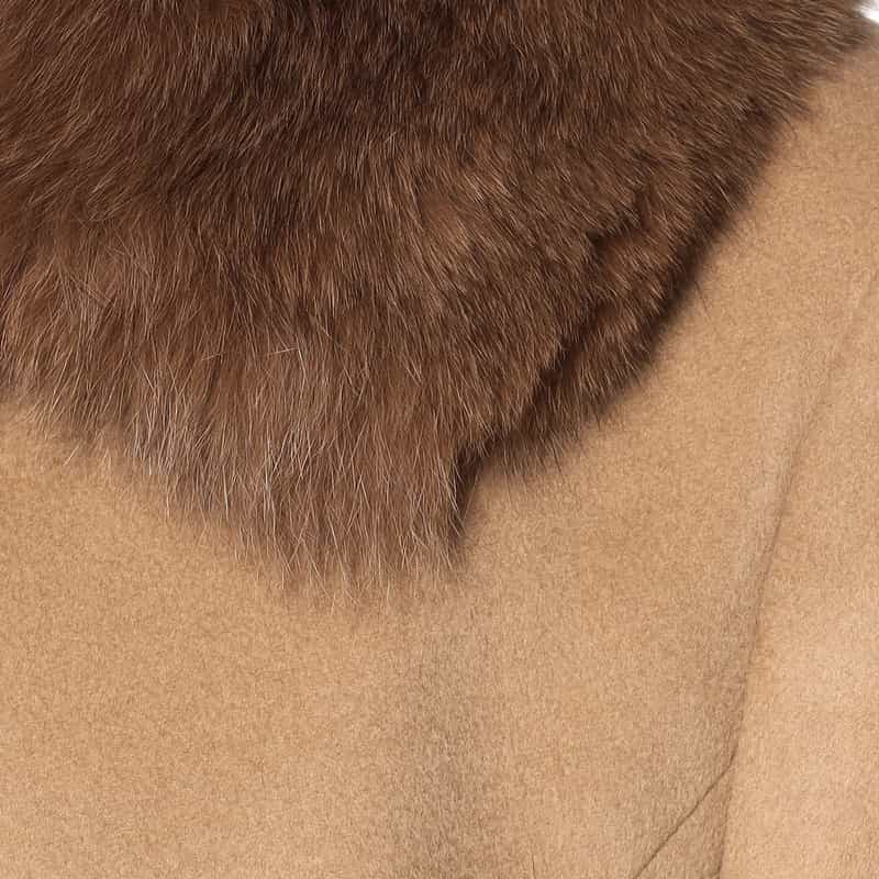 BARNEYS NEW YORK ファー襟付きカシミヤステンカラーコート CAMEL