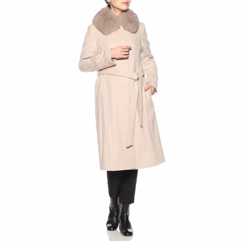 BARNEYS NEW YORK ファー襟付きカシミヤステンカラーコート BEIGE