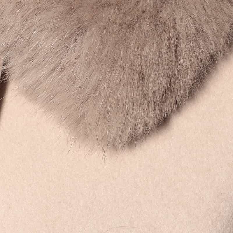 BARNEYS NEW YORK ファー襟付きカシミヤステンカラーコート BEIGE