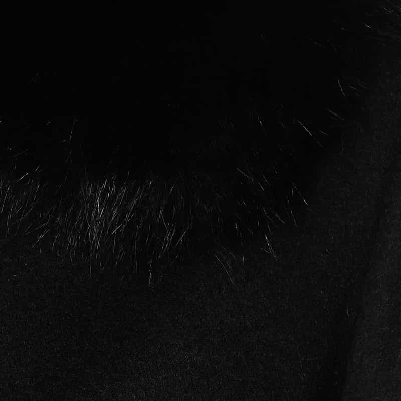 BARNEYS NEW YORK ファー襟付きカシミヤステンカラーコート BLACK