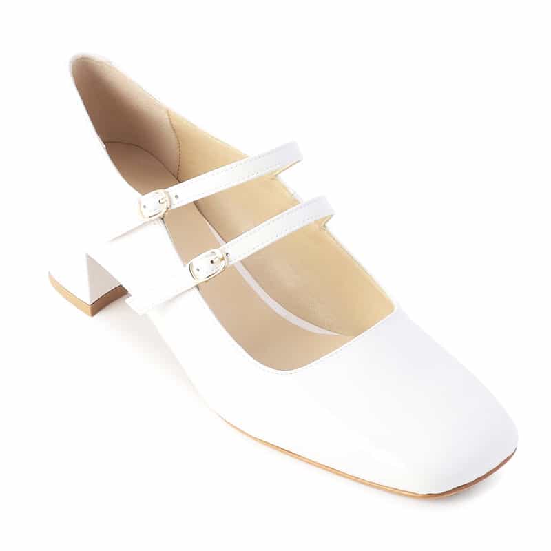 BARNEYS NEW YORK ダブルストラップメリージェーンパンプス WHITE